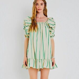 Vici Green Striped Dress Medium Mini